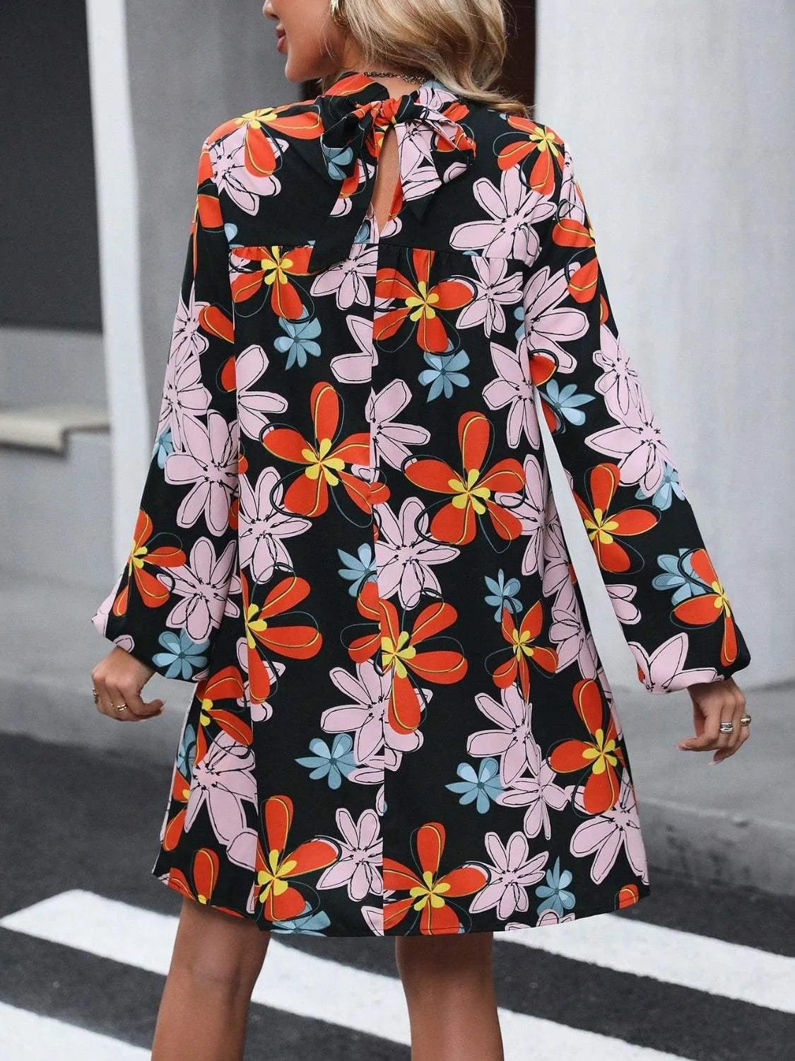 Floral Mock Neck Balloon Sleeve Dress Casual Dresses - Tophatter Daily Deals
